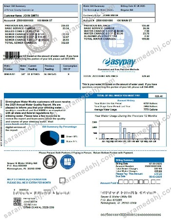 United Kingdom The Birmingham Water Works utility bill template in Word and PDF formats